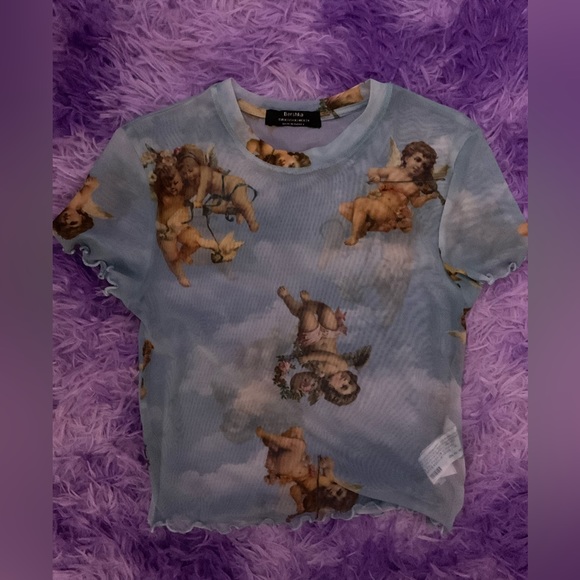 Bershka angel cloud print mesh top - Picture 1 of 3